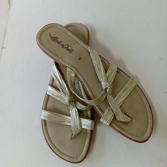 Made In Italy Gold Twist Slip On Sandals Women's Size 10 Euro 41 - Picture 8 of 10